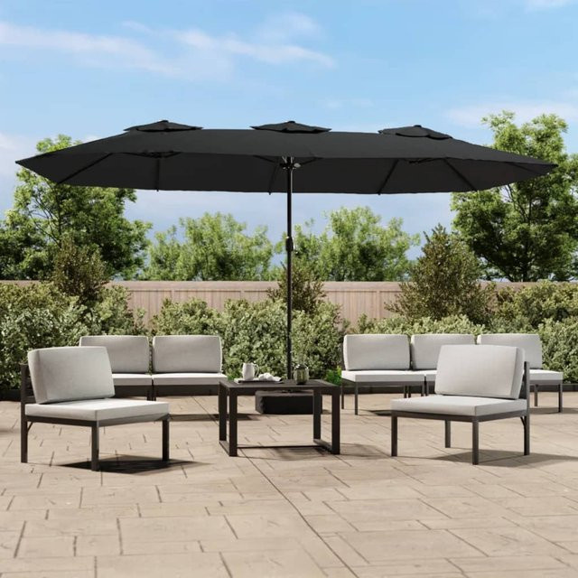 vidaXL Doppel-Gartenschirm mit LED-Leuchten in Schwarz, B/T/H: 449 x 265 x 245 cm - Bild 3