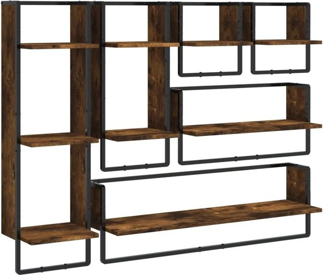 vidaXL 6-tlg Wandregal-Set mit Stangen aus Holzwerkstoff und Metall in Räuchereiche Braun - Bild 1