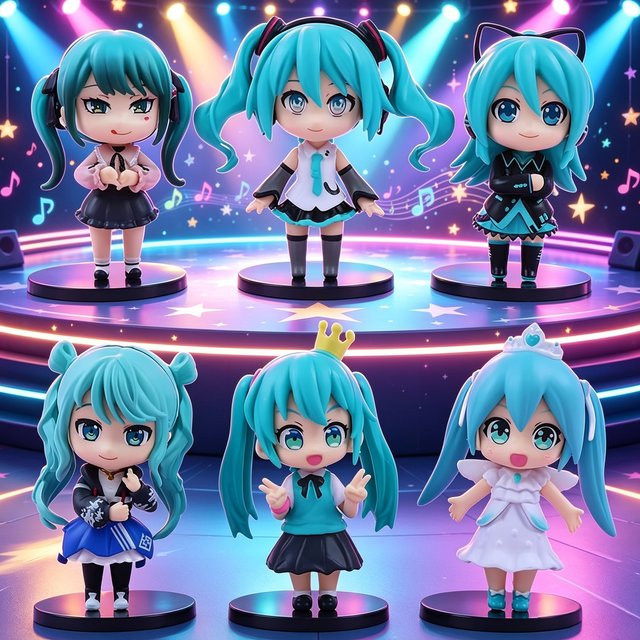 Bandai Vocaloid Hatsune Miku Q-Version Anime Figur, Mini PVC Sammlerpuppe, Bunt / Mehrfarbig - Bild 1