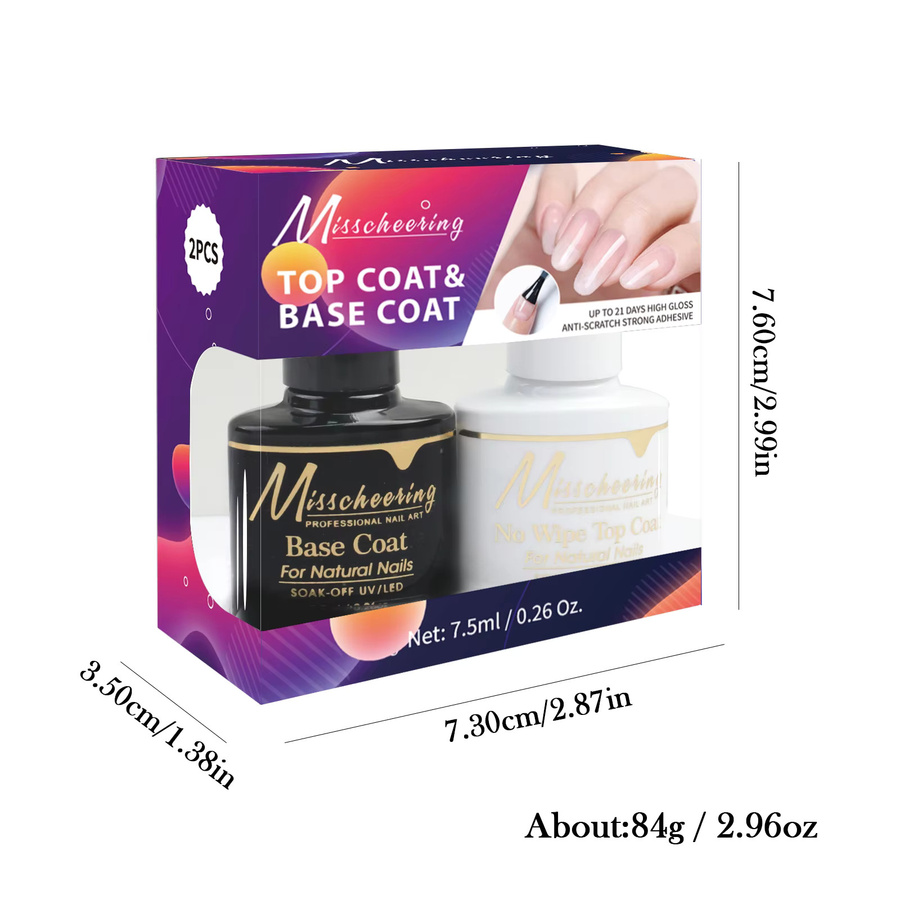 Misscheering Base Coat und No-Wipe Top Coat 2er-Set, 7,5 ml, glänzend - Bild 1