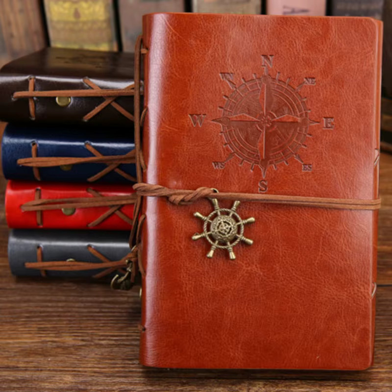 Retro Spiral-Notizbuch im Vintage-Stil mit Piratenanker aus braunem PU-Leder und Hardcover - Bild 1