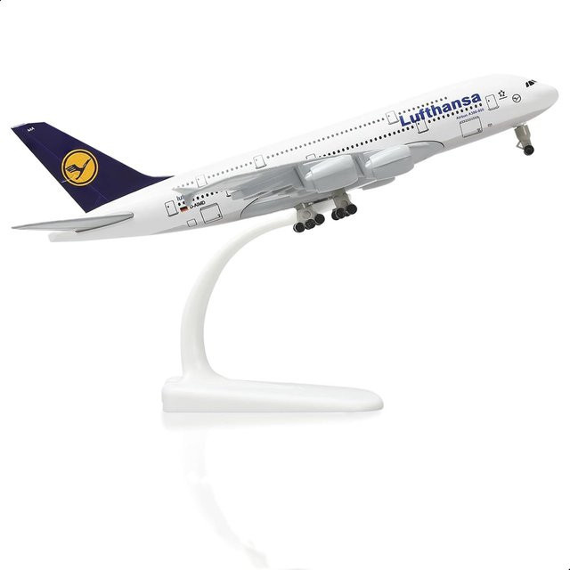 Fourall- Model Cars A380 Lufthansa Modellflugzeug, 1/300 Maßstab, Metall, Weiß - Bild 1
