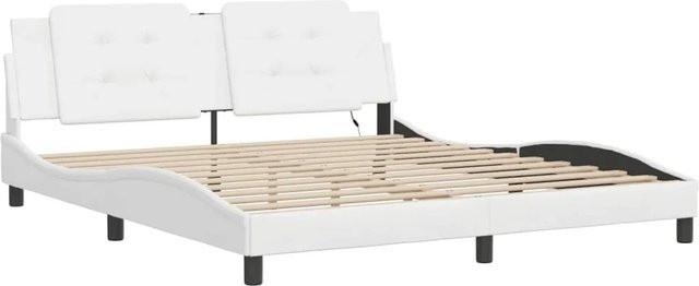 vidaXL Bettgestell Zadar mit LED-Unterbettbeleuchtung und USB-Ladeport aus Kunstleder in Schwarz und Weiß B/T/H: 180 x 200 x 185 x 218 cm - Bild 1
