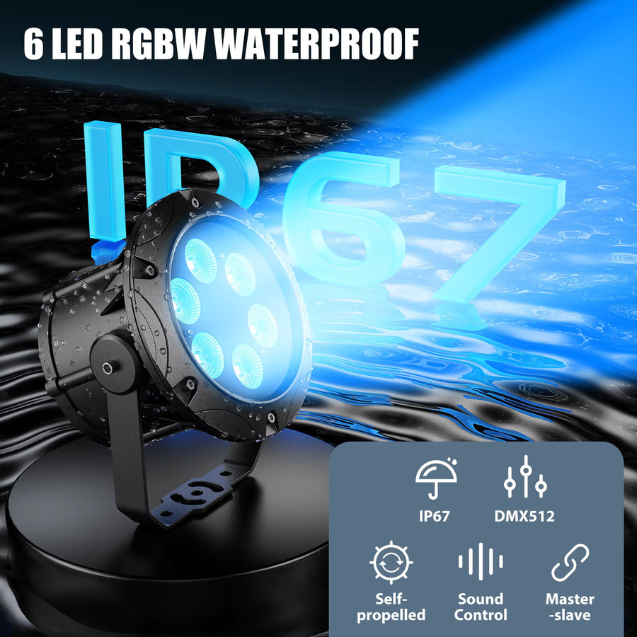 Yiflamefly 4er-Set IP67 Wasserdichte RGBW LED Par-Scheinwerfer mit DMX-Steuerung und Stroboskop-Effekt für Außenbeleuchtung und DJ-Einsätze in Schwarz - Bild 3
