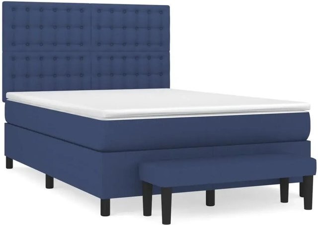 vidaXL Boxspringbett Hybrid mit Matratze Blau und Weiß, B/T/H: 140 x 190 x 118 cm - Bild 1