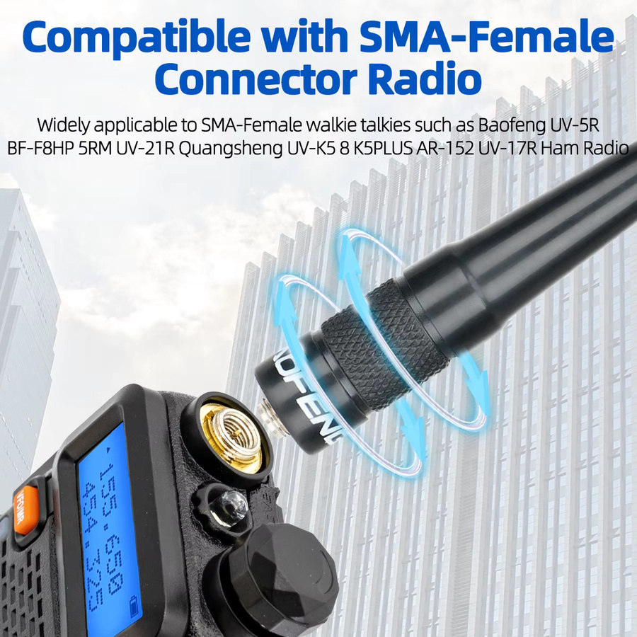 ABBREE Walkie-Talkie-Antenne AR-771 Dualband High Gain Antenne mit SMA-Buchse in Schwarz für Baofeng UV-5R UV 21 PRO V2 5RH und Quansheng UV-K5 - Bild 2