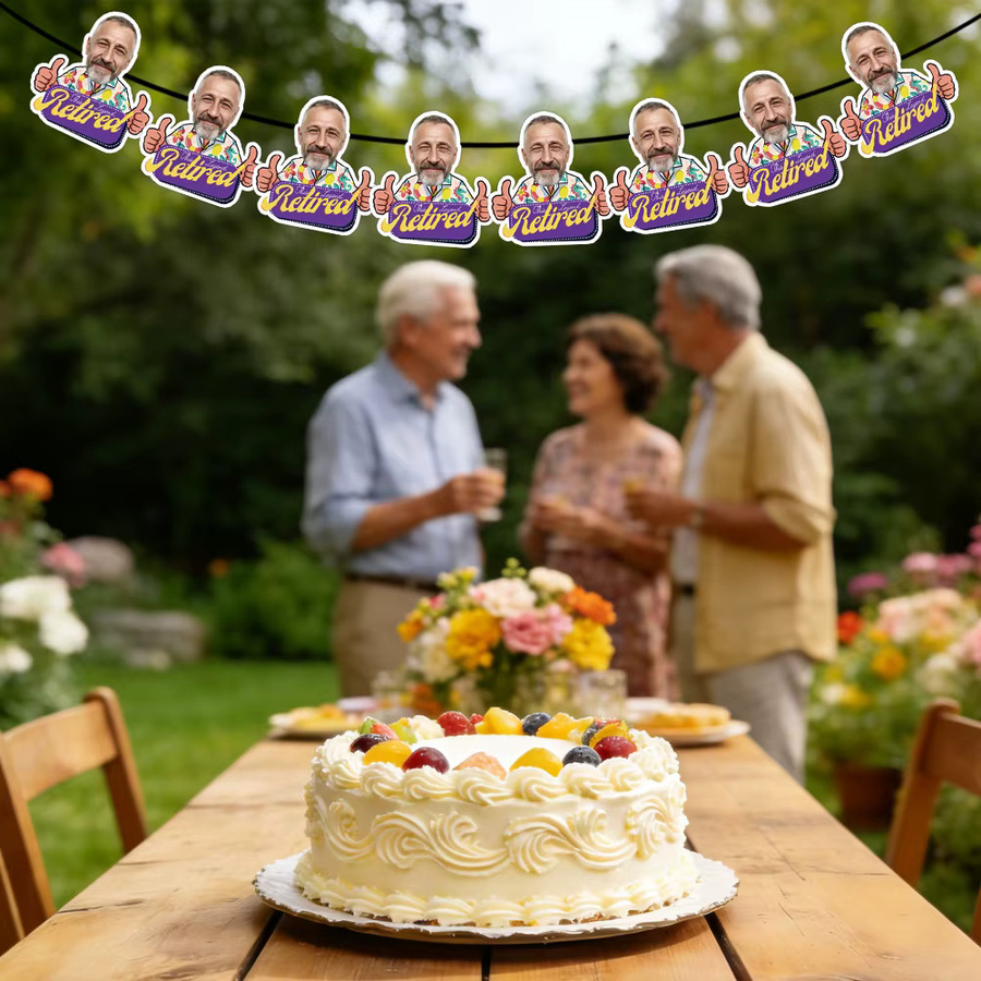 WEIGAO Personalisierte Foto-Wimpelkette für die Ruhestandsfeier, Bunte Party-Dekoration mit individuellem Design - Bild 4