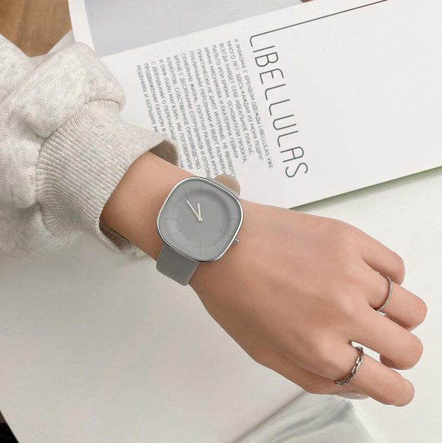 Armbanduhr Leder, Eckig, Quarz, Grau, Damen - Bild 1