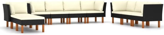vidaXL 10-tlg Garten-Lounge-Set Modell 3 aus Poly Rattan und Metall in Schwarz mit Kissen und Ottoman in L-Form - Bild 1