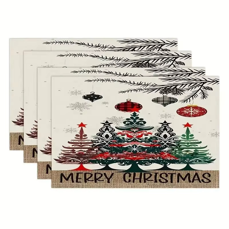TheHome Kitchen Weihnachtsbaum-Tischsets aus Leinen, rechteckig, mehrfarbig, maschinenwaschbar - Bild 1
