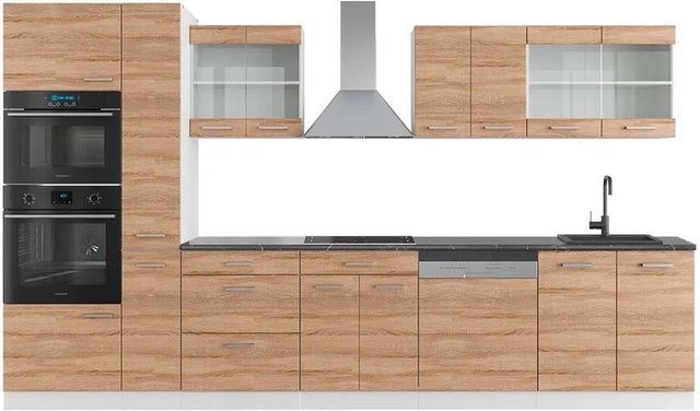 Vicco R-Line Küchenzeile Sonoma/Weiß mit Hochschrank Anthrazit, Breite: 350 cm - Bild 1
