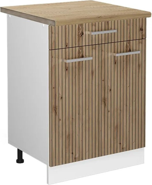 Vicco Küchenunterschrank R-Line Artisan-Eiche Weiß mit Schubladen und Türen, B: 60 cm, H: 81,6 cm, T: 60 cm - Bild 1