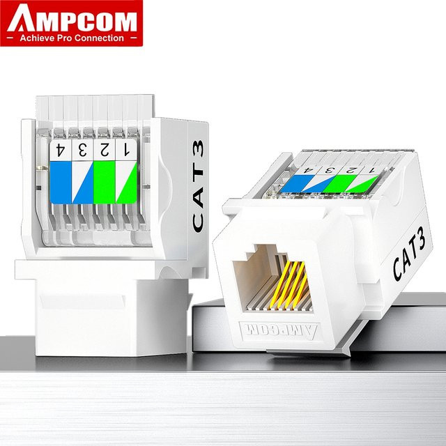 AMPCOM CAT3 Telefon-Keystone-Buchse RJ11/RJ12 Werkzeuglose Einsteck-Modul-Verbinder in Weiß - Bild 1