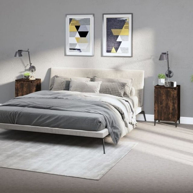 Set aus 2 Nachttischen von vidaxl in Räuchereiche, modern und klassisch, Holzwerkstoff und Metall, B/T/H: 40 x 35 x 70 cm - Bild 1