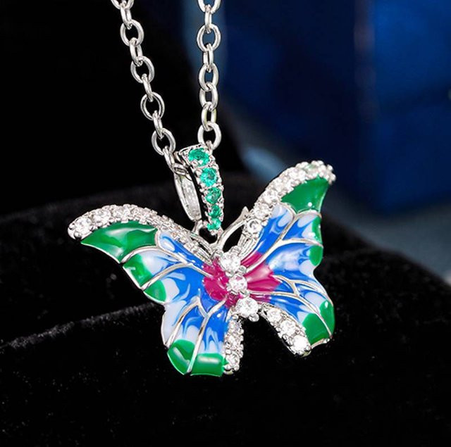 Huitan Halskette Schmetterlings-Anhänger, Bunt, Zirkonia, Damen - Bild 1