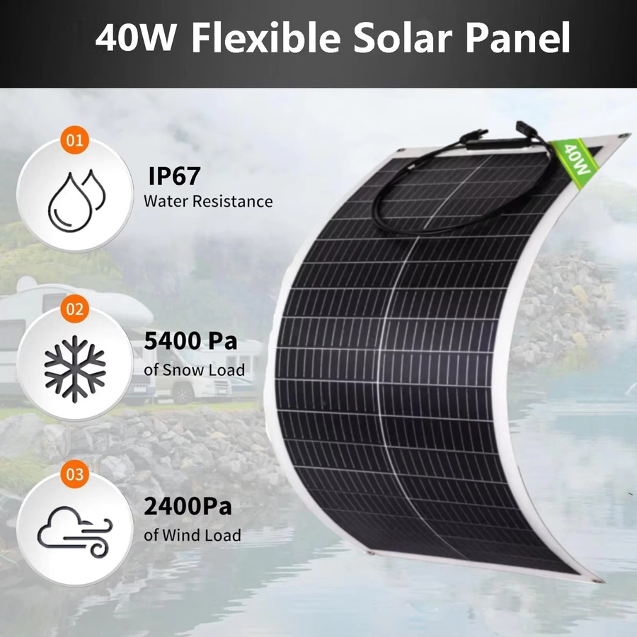 PowMr 40W flexibles monokristallines Solarpanel, 18V, hocheffizientes PV-Modul in Schwarz, ultradünn und wasserdicht, ideal als Solarladegerät für Wohnmobile, Autos, Camping und Outdoor-Stromversorgung - Bild 4