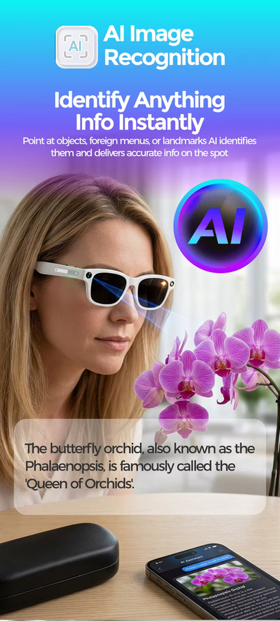 BMAD KI-Smart-Brille mit 8K HD Kamera, Bluetooth, Photochromatischer Funktion und ChatGPT-Unterstützung, Schwarz, Square - Bild 5