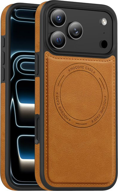 MagSafe Leder Schutzhülle für Apple iPhone 11 bis 17 Pro Max Plus in Gold und Orange mit mattem Finish - Bild 1