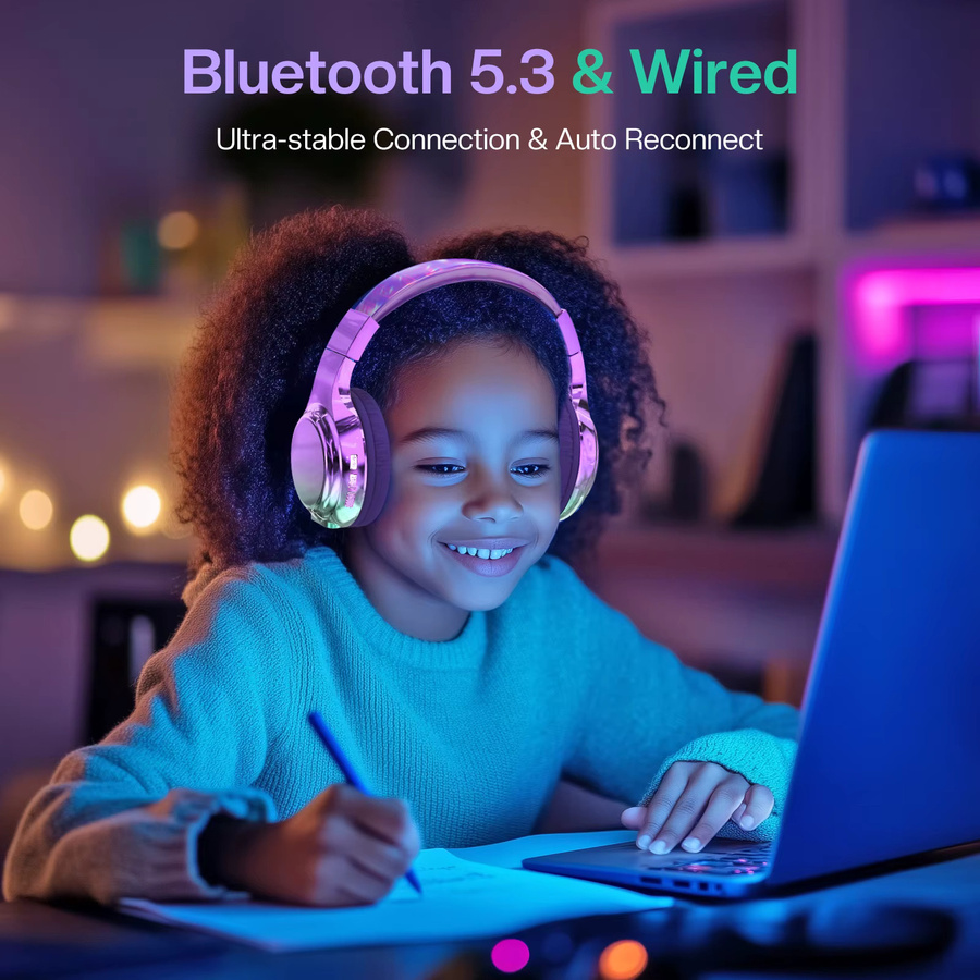 QearFun Bluetooth-Kopfhörer für Kinder und Mädchen in Purple mit Mikrofon für Musik und Schule - Bild 3