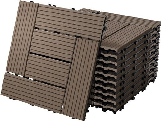 ECD Germany WPC Terrassenfliesen Dunkelbraun in Holzoptik, 55er Spar Set für 5m², B/T: 30 x 30 cm - Bild 1