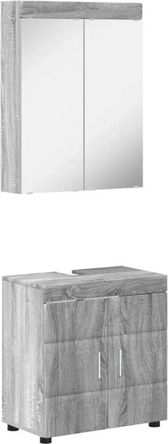 vidaXL Badezimmer-Möbelset TULUM in Grau, bestehend aus Waschbeckenunterschrank und Spiegelschrank, B/T/H: 60 x 34 x 63 cm und B/T/H: 60 x 16,5 x 78 cm - Bild 1