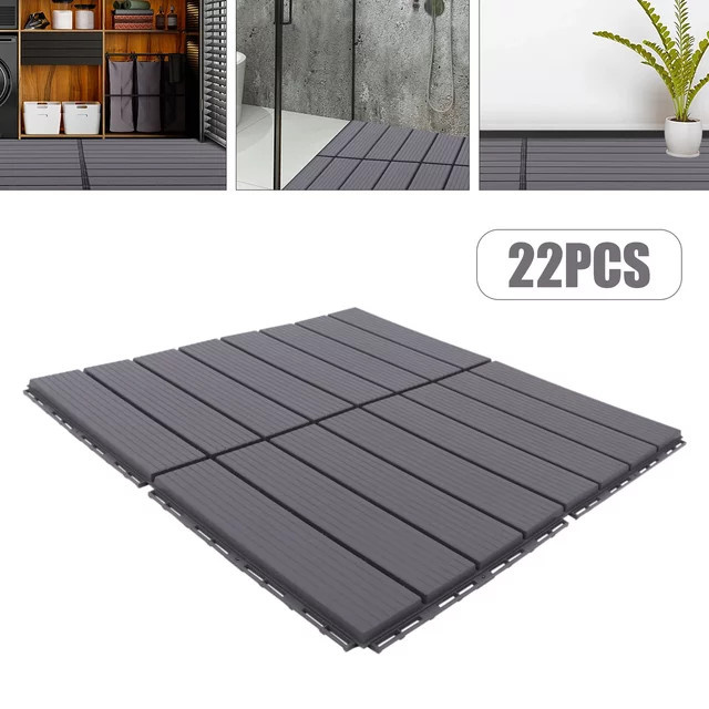 Bymaocar WPC Terrassen-Deckfliesen aus Holz-Kunststoff-Verbund, grau, 22 Stück, B/T/H: 30,48 x 30,48 x 30,48 cm - Bild 1