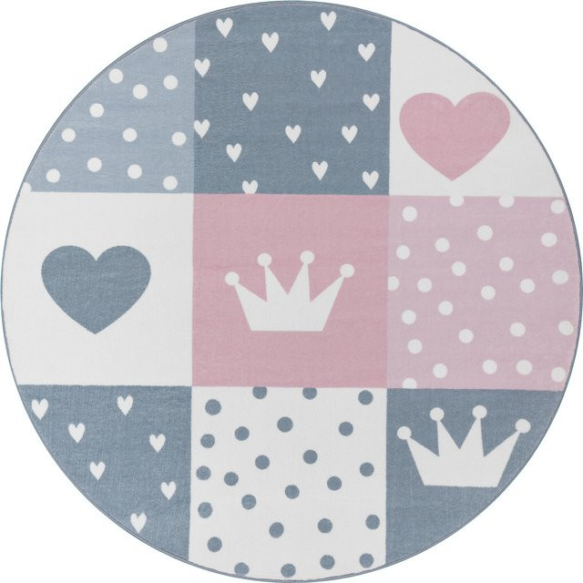 Kinderteppich Eliza pink rund mit Punkten und Herzen Durchmesser: 160 cm - Bild 1
