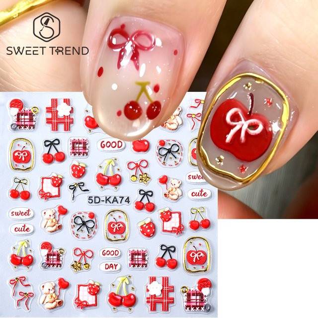 SWEET TREND Nagelaufkleber Kirsch und Frühlingsblumen, Glänzend, Damen - Bild 1