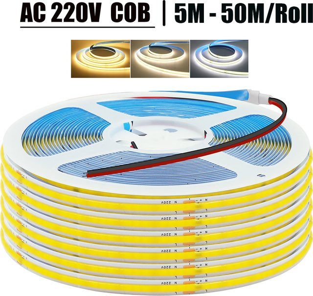 HEGEHE COB LED-Streifen IP20 mit 240 LEDs/m, AC 220 V, Weiß, für Heimdekoration - Bild 1
