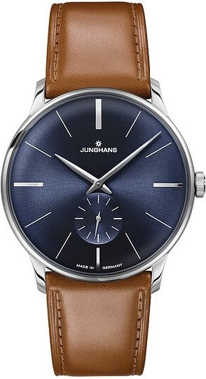 Junghans Armbanduhr Meister, Handaufzug, Edelstahl, Blau, Leder, 37,7 mm - Bild 1