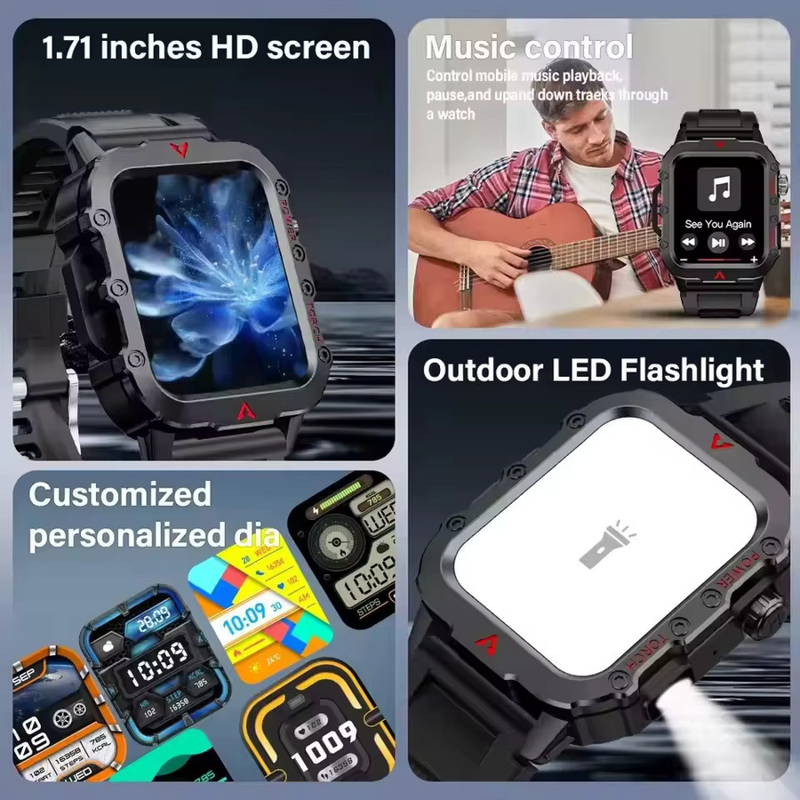 Ola Esporte Smartwatch für Herren mit Bluetooth-Anruf, GPS, Herzfrequenz- und Gesundheitsüberwachung, wasserdicht, in Schwarz oder Braun, kompatibel mit Android und iOS - Bild 2