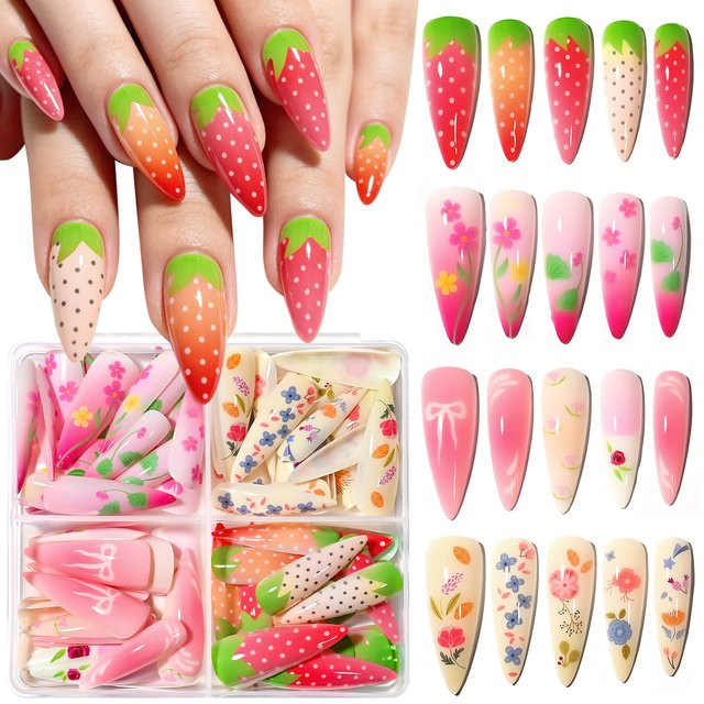 MAFANAILS Künstliche Nägel, 96-teiliges Set, rosa Farbverlauf, Glänzend - Bild 1
