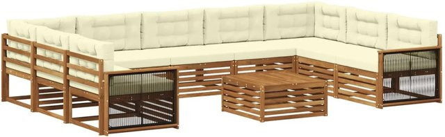 vidaXL Outdoor-Sofagarnitur aus Massivholz Akazie mit 10 Teilen in Natur und Creme/Beige - Bild 1