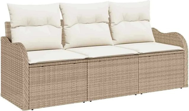 vidaXL Garten-Sofa-Set aus Polyrattan in Beige mit Kissen, 3-teilig - Bild 1
