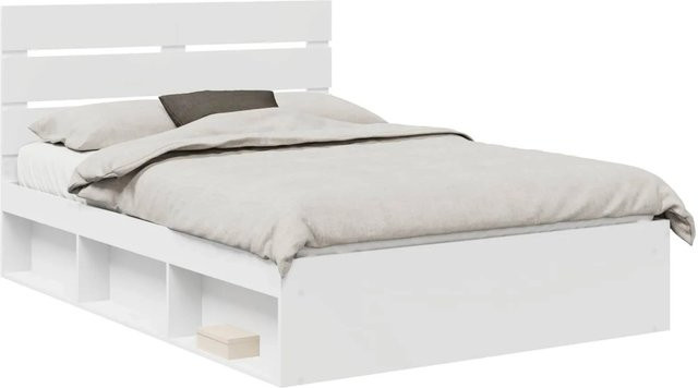 vidaXL Bettrahmen mit Kopfteil aus massivem Kiefernholz und Holzwerkstoff, Weiß, B/T/H: 140 x 200 x 143 cm - Bild 1