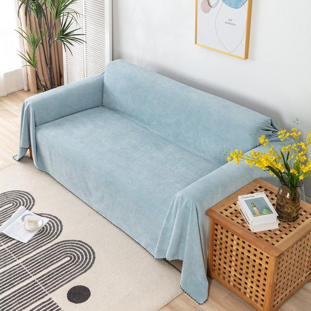 Einfarbige Sofadecke aus Microfaser in Blau, wasserabweisende Möbelabdeckung für dein Sofa - Bild 1