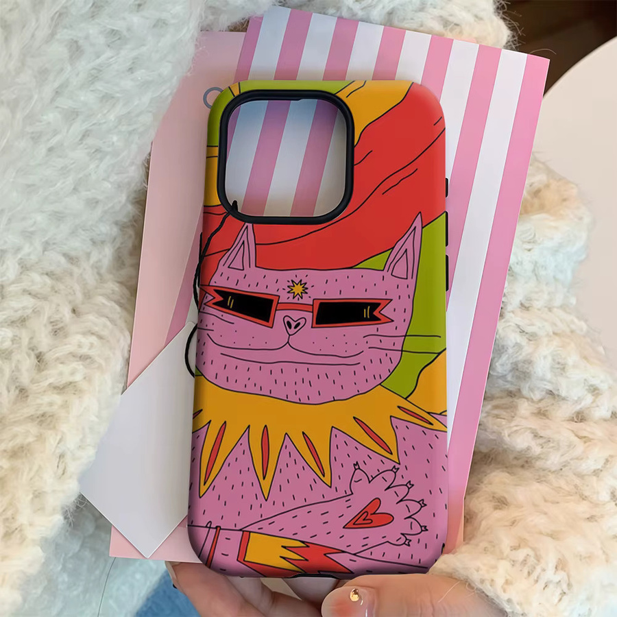 Groovy Cat Handyhülle für iPhone 17 16 15 14 13 12 11 Pro Max Plus mit doppelschichtiger Rückseite in Multicolour - Bild 4