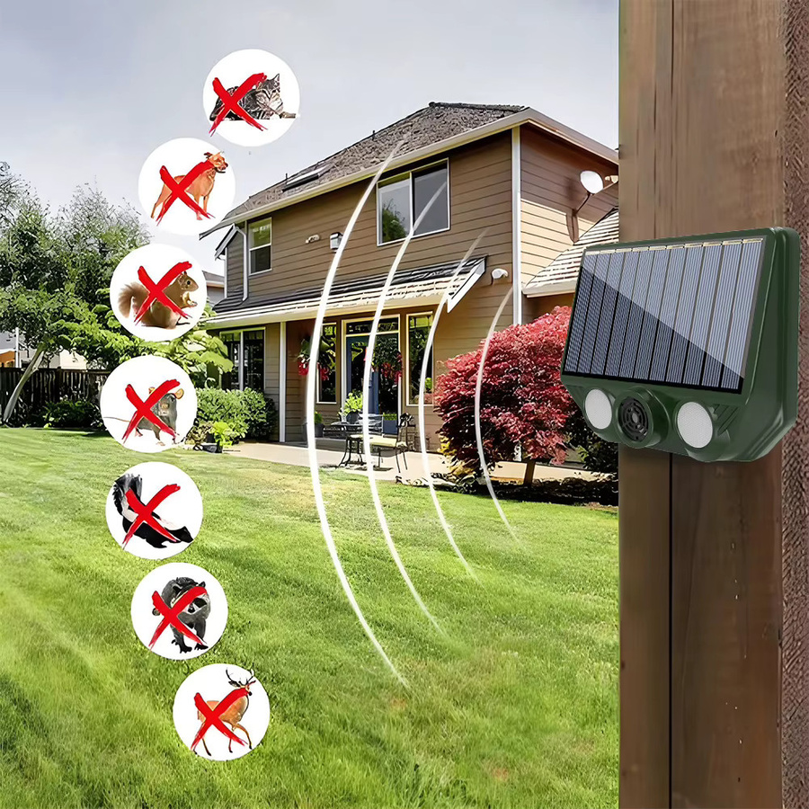APWIKOGER Ultraschall-Tierabwehrgerät mit Rot-Weiß-Blitzlichtfunktion, solarbetrieben und wasserdicht, ideal für Garten und Gewächshaus - Bild 2