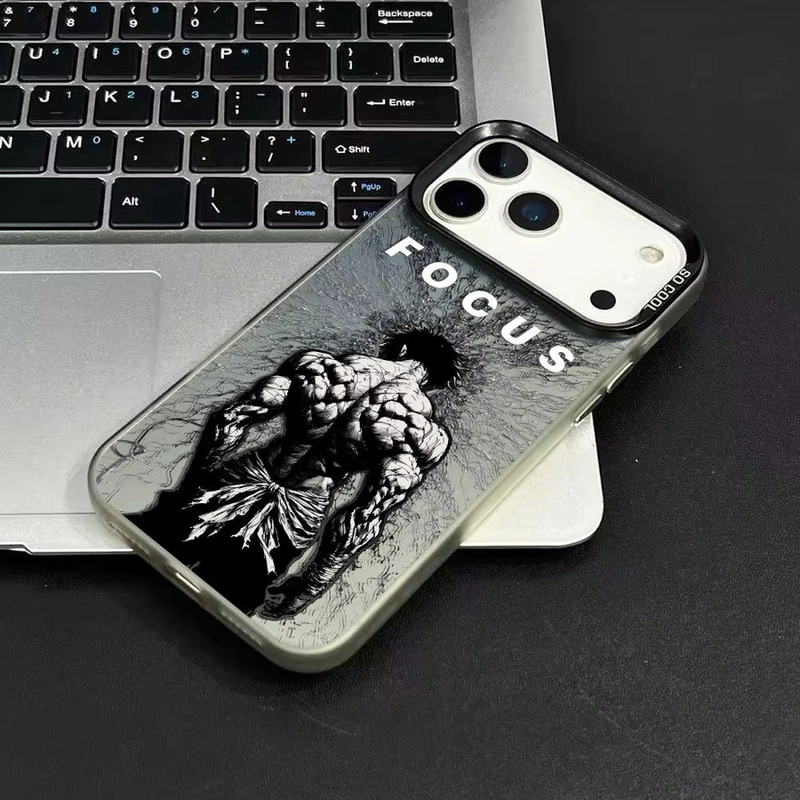 H-Hanma Baki Anime Gym Handyhülle für iPhone 11 bis 17 Pro Max in Schwarz und Multicolour mit Matte Laser Aurora Effekt und stoßfestem Schutz - Bild 3