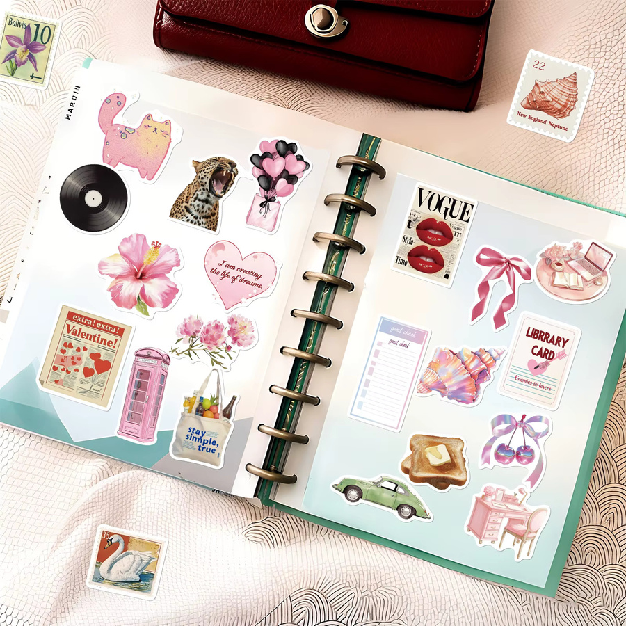 50 Stück Cartoon Rosa Ästhetische Serie Aufkleber aus wasserfestem PVC für dein Tagebuch und Scrapbooking - Bild 3