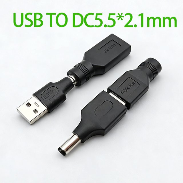 JCD USB auf DC Adapter Set, USB Männlich zu Weiblich und DC Männlich zu Weiblich, 5,5 x 2,1 mm Power Converter, Schwarz - Bild 1