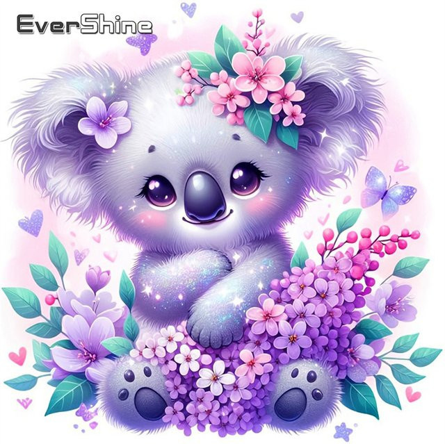 Evershine DIY Diamant-Stickerei Koala mit Blumen als Strass-Malerei Vollbohr-Mosaik in Multicolour, Breite: 20 cm, Höhe: 20 cm - Bild 1