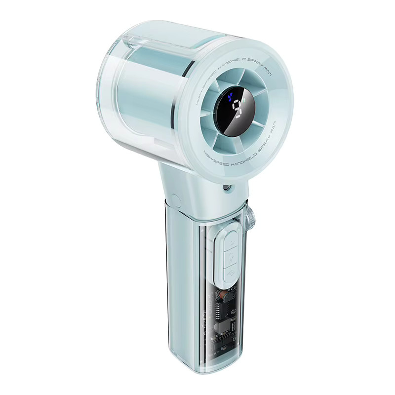HOCO Tragbarer Eis-Kühlungs-Handventilator Transparent mit LED Digital-Display und Wassersprühfunktion, Wiederaufladbar, 3000mAh - Bild 1