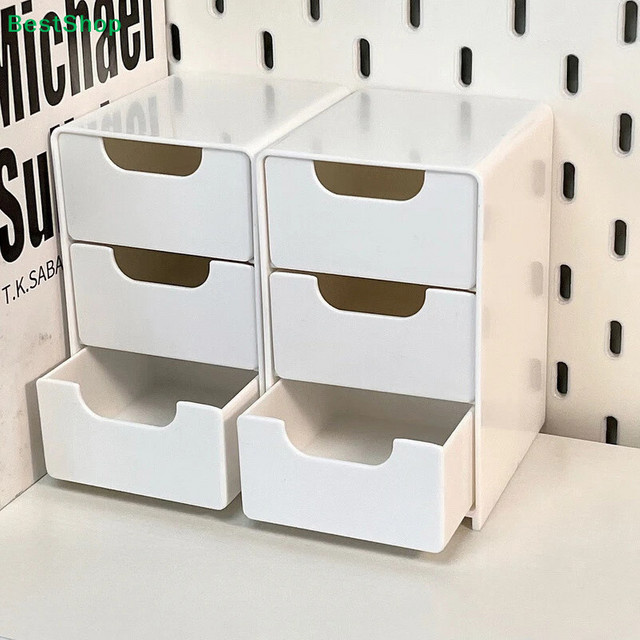 HNKMP Stapelbarer Schreibtisch-Organizer mit 3 Schubladen aus Kunststoff in Weiß - Bild 1