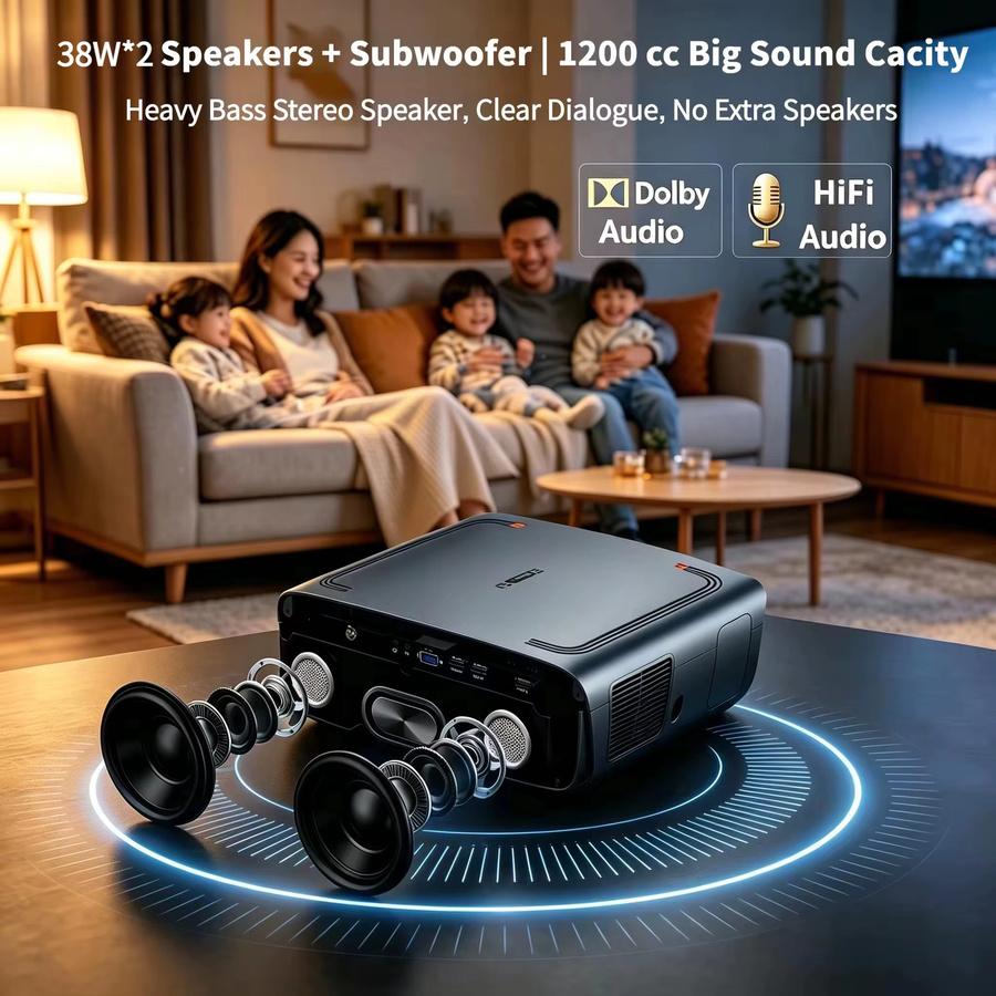 CWEUG Heimkino Projektor mit Google TV, 4K UHD Native 1080P, 4200 ANSI Lumen, TOF Autofokus und Dualen Lautsprechern, Schwarz - Bild 3
