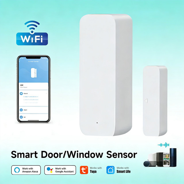 iHseno Tuya Smart WiFi Türsensor und Fensterkontakt in Weiß, kabelloser Einbruchsensor für Smart Life, Alexa und Google Assistant - Bild 1