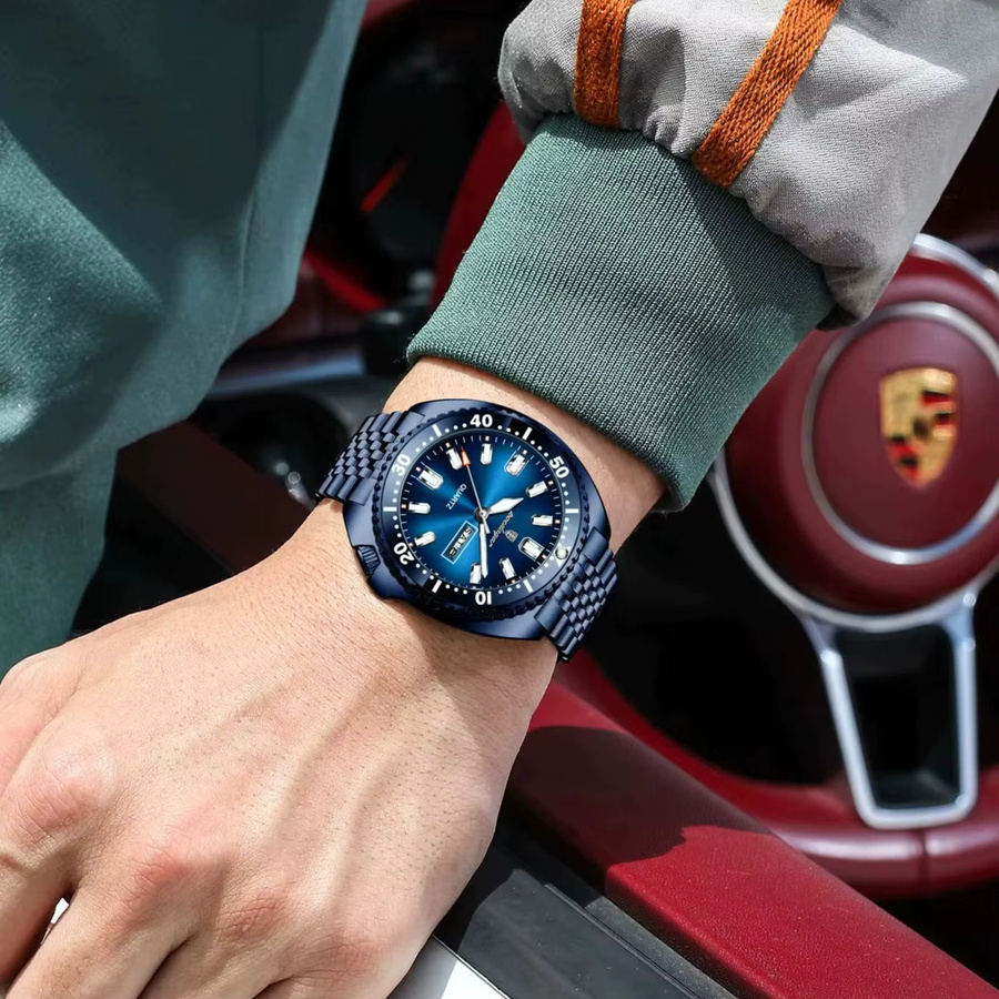 POEDAGAR Armbanduhr Edelstahl, Quarz, Blau, Herren - Bild 5