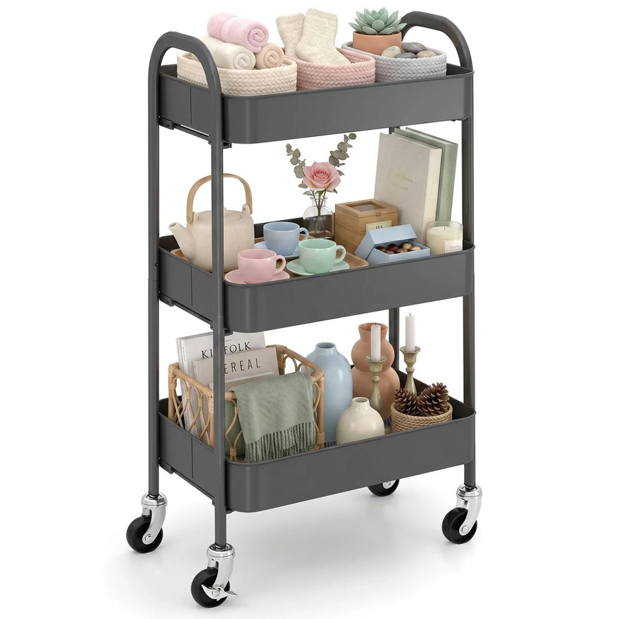 Sekey Servierwagen aus Metall mit 3 Ebenen und Rollen in Grau, B/T/H: 79,5 x 46,4 x 30,0 cm - Bild 2