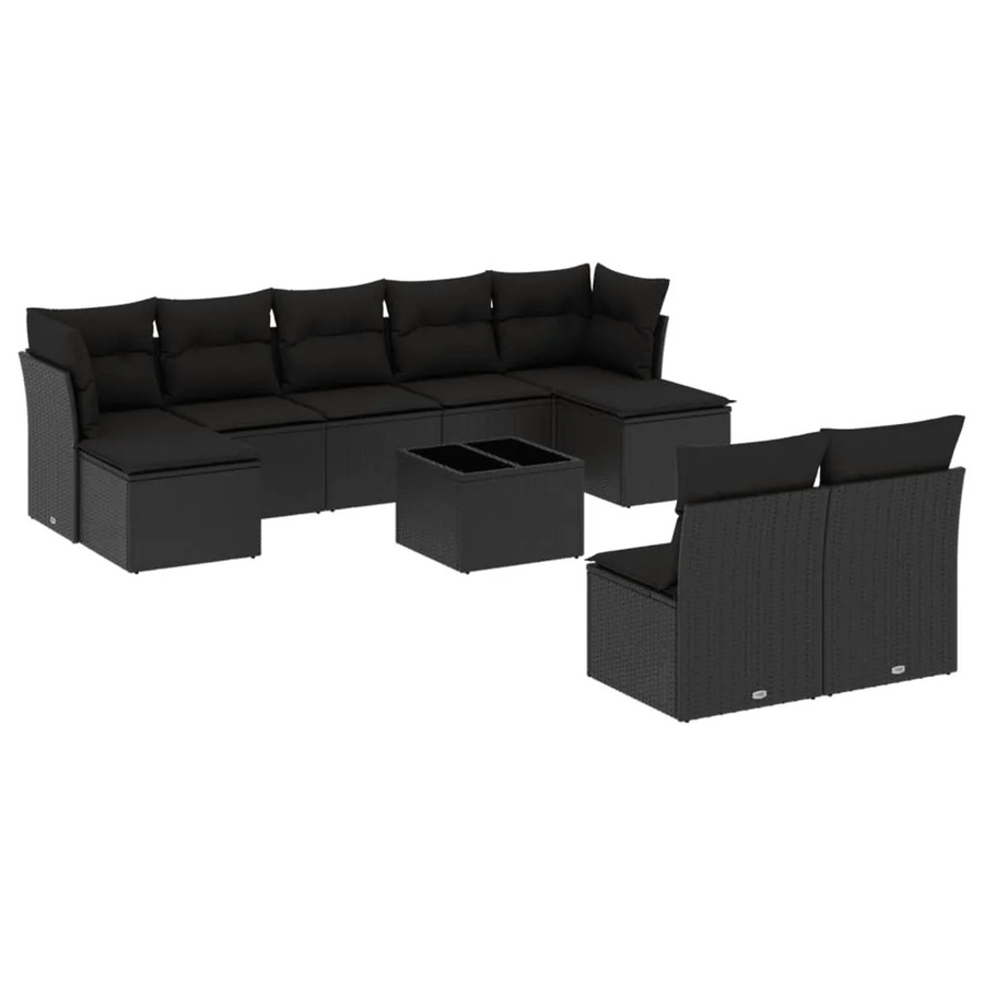 vidaXL 10-tlg Garten-Sofagarnitur in Schwarz mit Polyrattan, Ecksofa, Ottoman und Couchtisch mit Kissen und UV-beständigen Bezügen - Bild 2