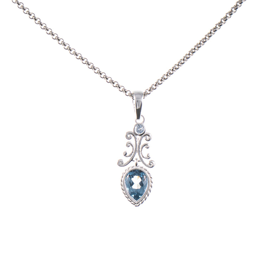 Anhänger mit Kette, 925 Silber, Zirkonia hellblau, Damen - Bild 1
